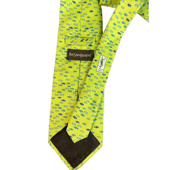 Vintage YSL Yves Saint Laurent Paris Cravates Silk Tie Mauve  Yves Saint Laurent YSL Paris Green Blue Fish Print 100% Silk Tie